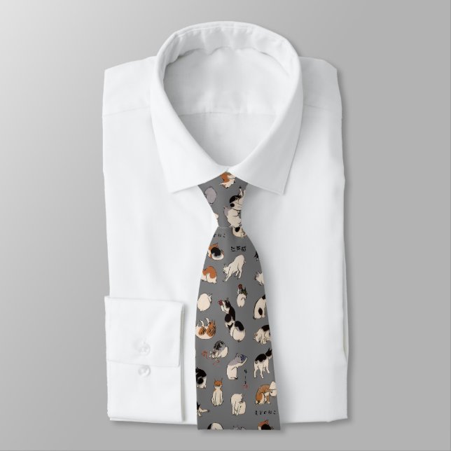 Japanese Cats, Hiroshige, Ukiyo-e Tie (Tied)