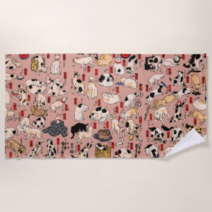 Japanese Cats Ukiyo-e Art Funny Beach Towel