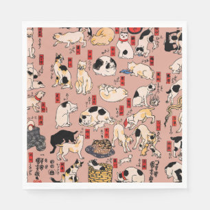 Japanese Cats Ukiyo-e Art Funny Napkin