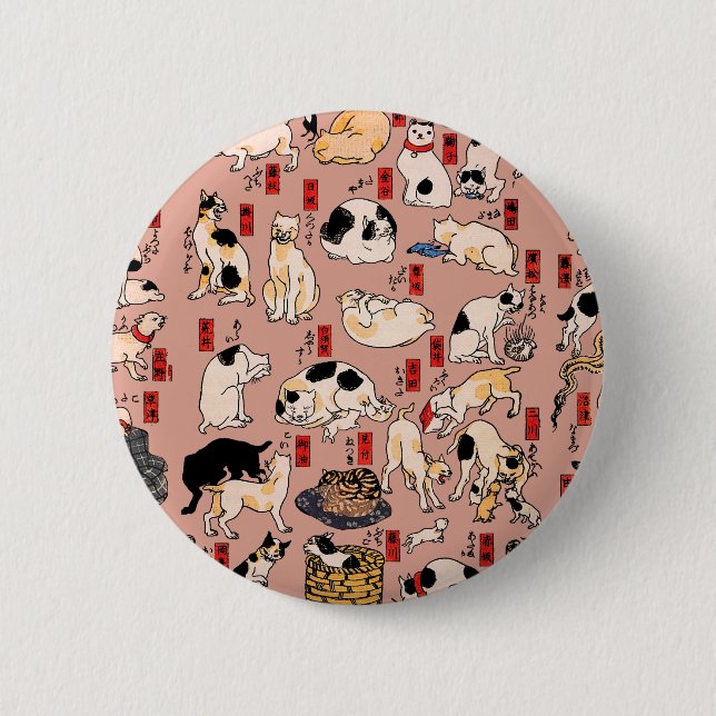 japanese cats Ukiyo-e Funny kitty 2 Inch Round Button (Front)