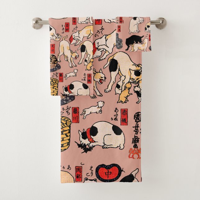 japanese cats Ukiyo-e Funny kitty Bath Towel Set (Insitu)