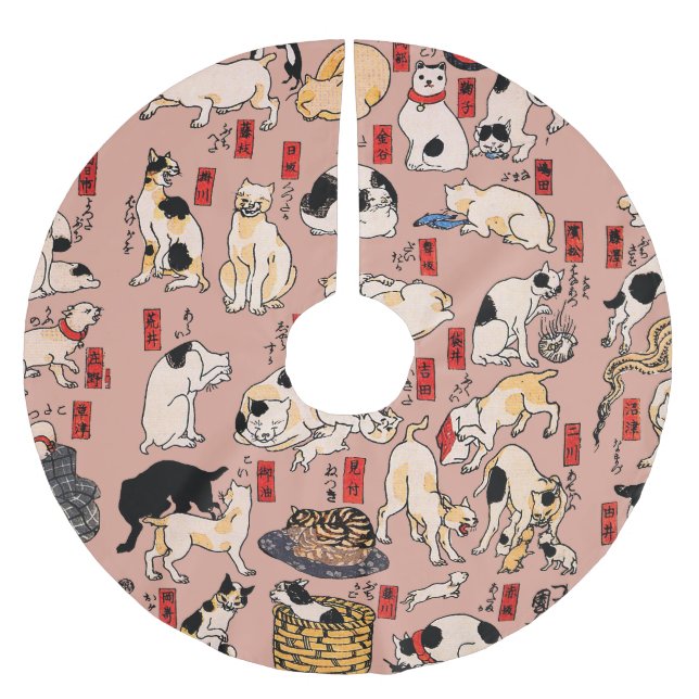 japanese cats Ukiyo-e Funny kitty Brushed Polyester Tree Skirt (Front)