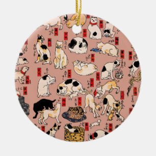 japanese cats Ukiyo-e Funny kitty Ceramic Ornament