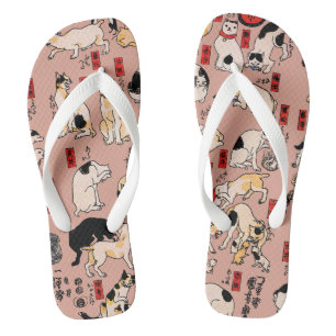 japanese cats Ukiyo-e Funny kitty Flip Flops