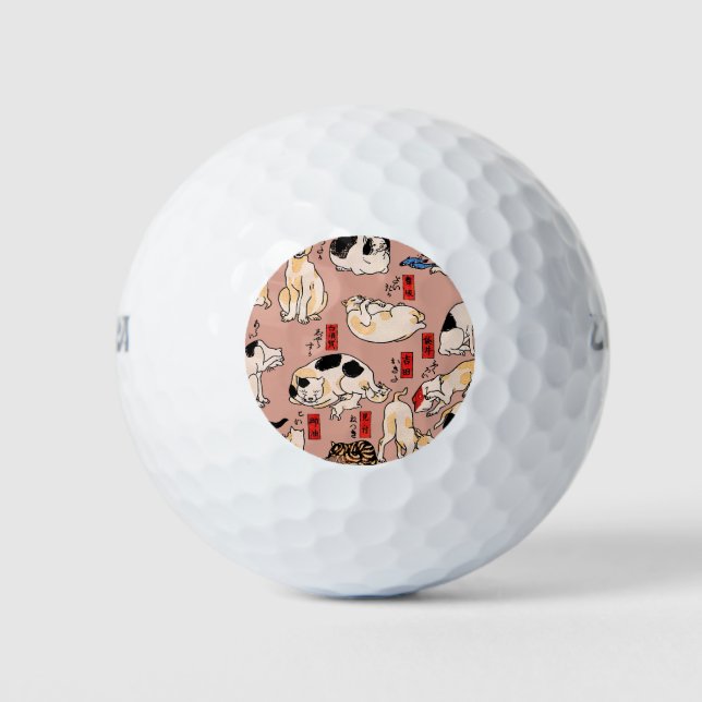 japanese cats Ukiyo-e Funny kitty Golf Balls (Front)