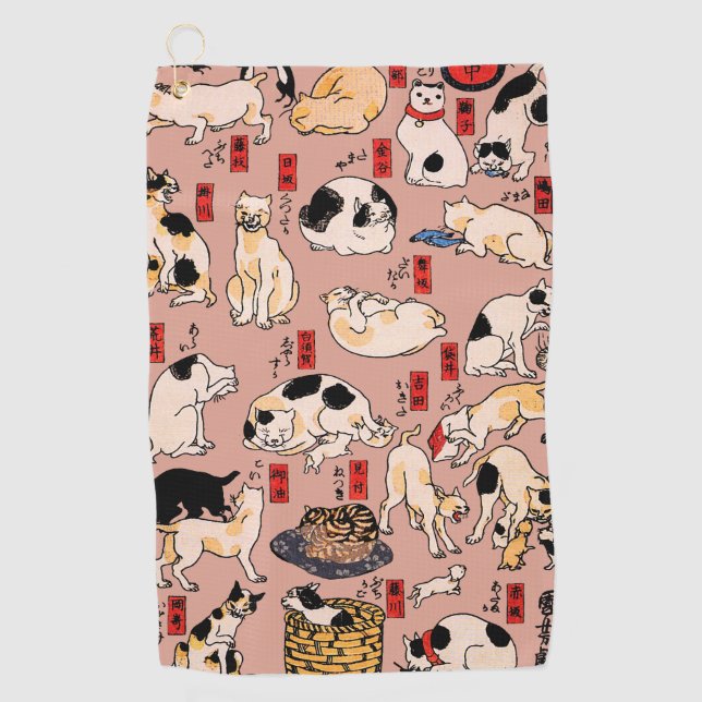 japanese cats Ukiyo-e Funny kitty Golf Towel (Front)