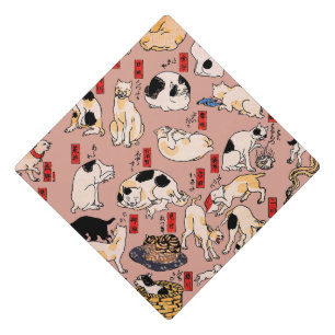 japanese cats Ukiyo-e Funny kitty Graduation Cap Topper
