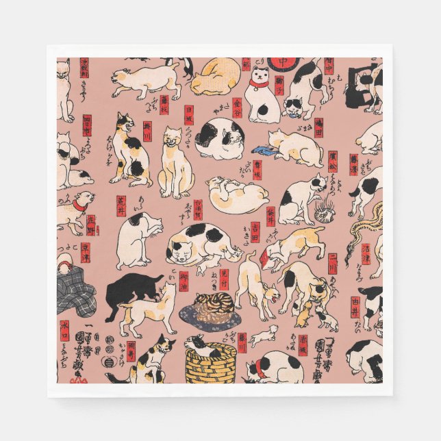 japanese cats Ukiyo-e Funny kitty Napkin (Front)