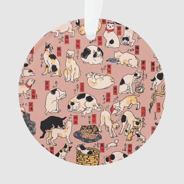 japanese cats Ukiyo-e Funny kitty Ornament (Front)