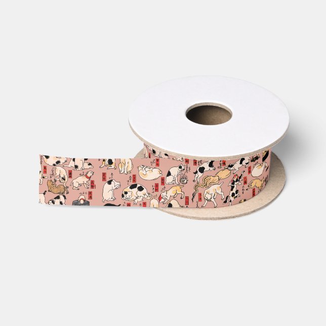 japanese cats Ukiyo-e Funny kitty Satin Ribbon (Spool)