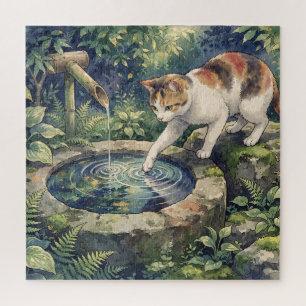 Japanese Cats Watercolor Art Jigsaw Puzzle