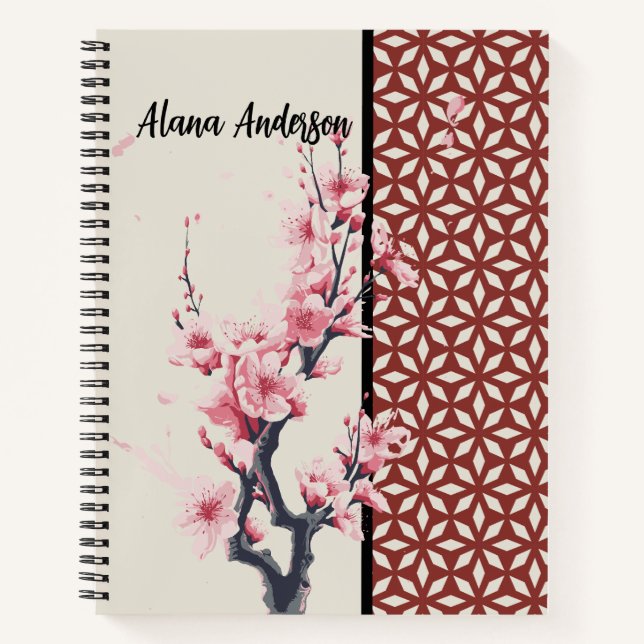 Japanese Cherry Blossom and Geometric Pattern Notebook (Front)