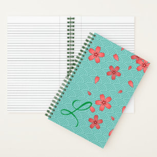 Japanese Cherry Blossom and Wave Pattern Notebook
