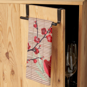 Japanese Cherry Blossom Bamboo Pattern Kitchen Towel