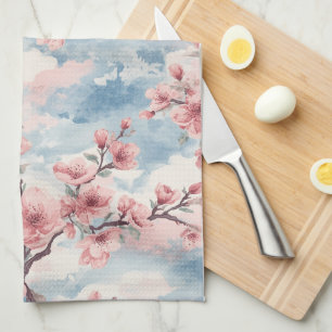 Japanese Cherry Blossom Blush Pink Blue Kitchen Towel