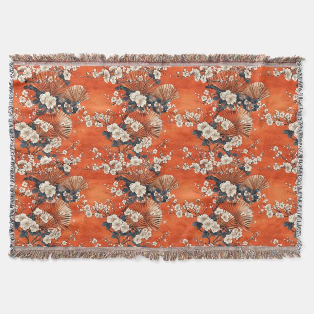 Japanese Cherry Blossom Fan Pattern (1) Throw Blanket (Front)