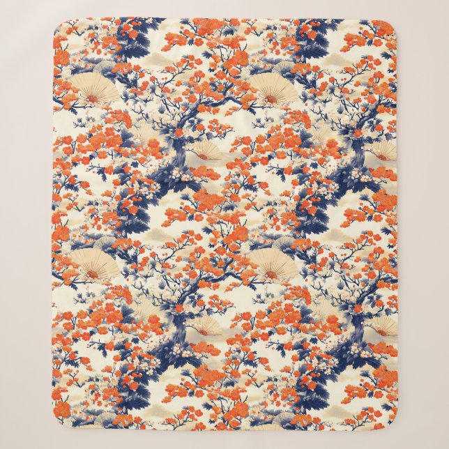 Japanese Cherry Blossom Fan Pattern (2) Sherpa Blanket (Front)