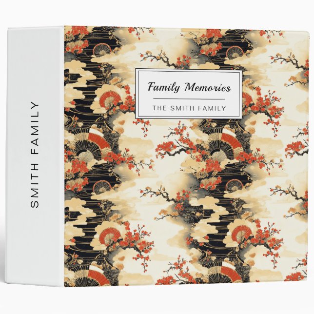 Japanese Cherry Blossom Fan Pattern (3) Binder (Front/Spine)
