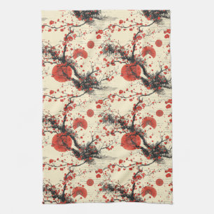 Japanese Cherry Blossom Fan Pattern (4) Kitchen Towel