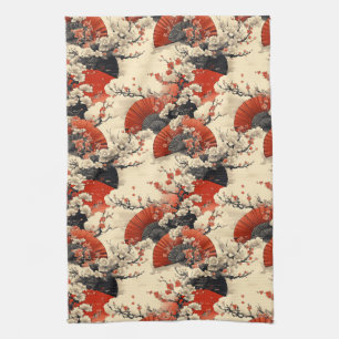 Japanese Cherry Blossom Fan Pattern (5) Kitchen Towel