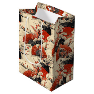 Japanese Cherry Blossom Fan Pattern (5) Medium Gift Bag