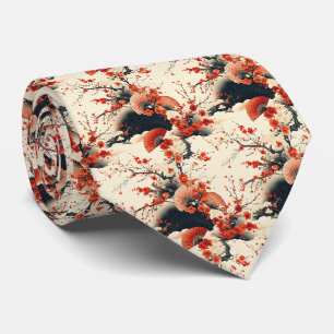 Japanese Cherry Blossom Fan Pattern (7) Tie