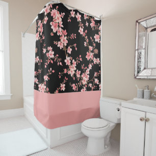 Japanese Cherry Blossom Floral Blush Pink Black
