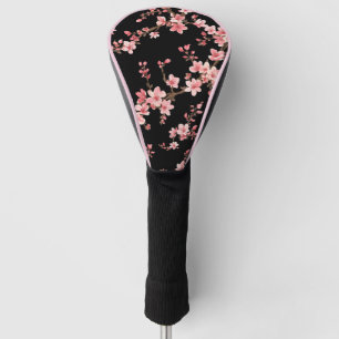 Japanese Cherry Blossom Floral Blush Pink Black Golf Head Cover