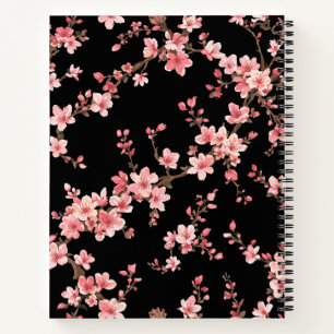Japanese Cherry Blossom Floral Blush Pink Black Notebook