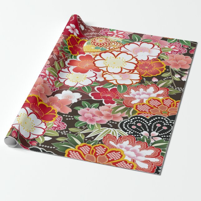 Japanese Cherry Blossom Floral Decoupage  Wrapping Paper (Unrolled)