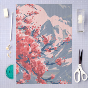 Japanese Cherry Blossom & Mountain Artwork Tissue Paper