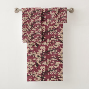 Japanese Cherry Blossom Pattern Bath Towel Set
