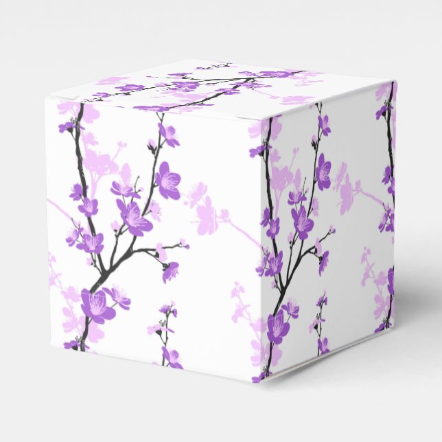 Japanese cherry blossom, royal purple, flower,girl favor box (Front Side)