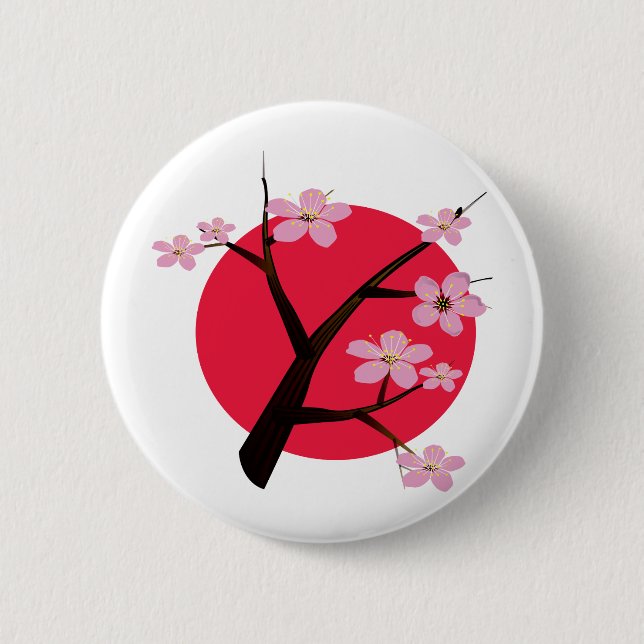 Japanese Cherry Blossom Tattoo 2 Inch Round Button (Front)