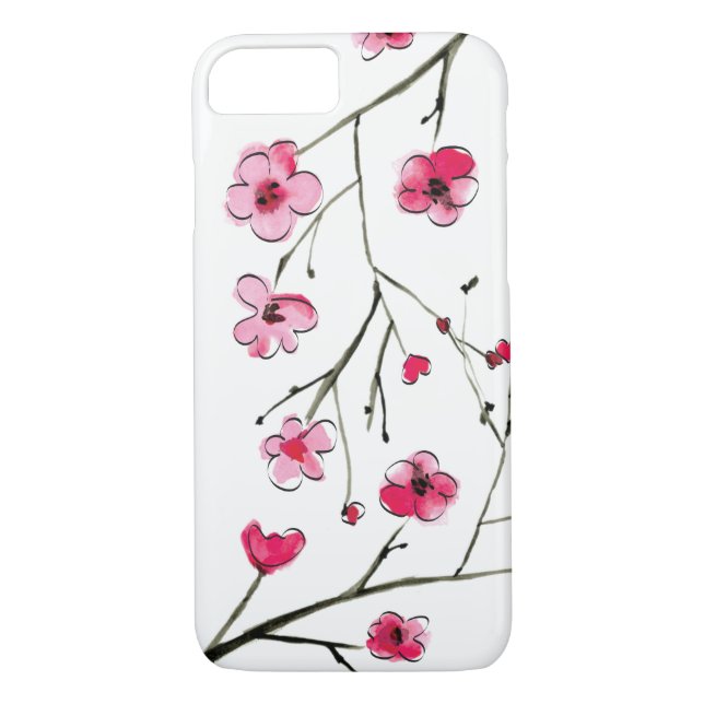 Japanese Cherry Blossom, Watercolor, Outlines Case-Mate iPhone Case (Back)
