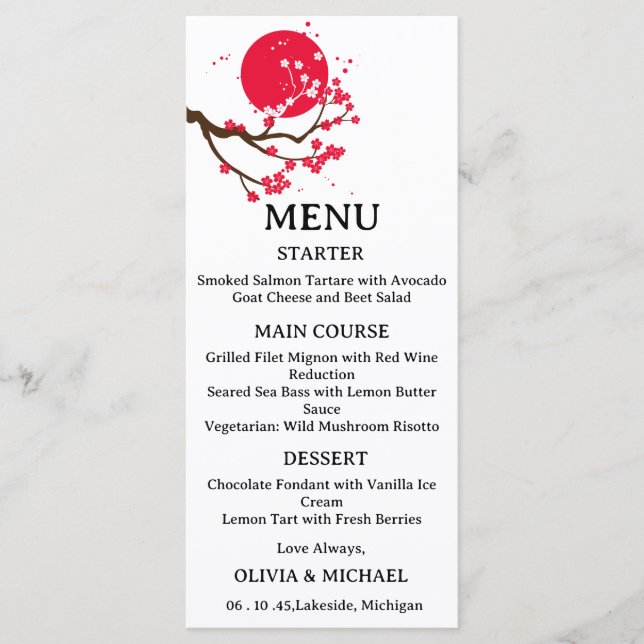 Japanese cherry blossom wedding menu (Front)