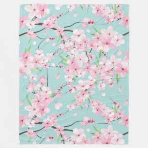 Japanese Cherry Blossoms Floral Wildflowers Fleece Blanket