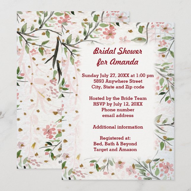 Japanese Cherry Blossoms Flowers Bridal Shower Invitation (Front/Back)