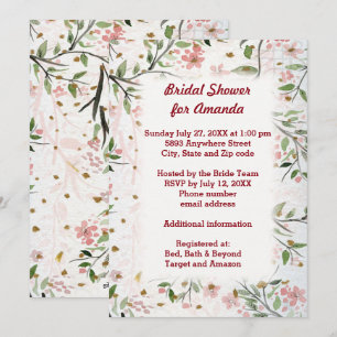 Japanese Cherry Blossoms Flowers Bridal Shower Invitation