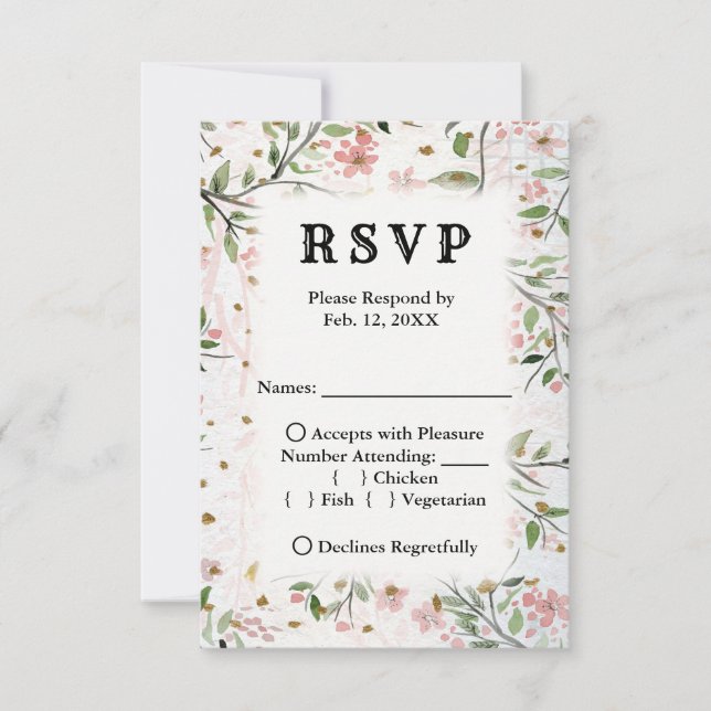 Japanese Cherry Blossoms Flowers Wedding RSVP (Front)