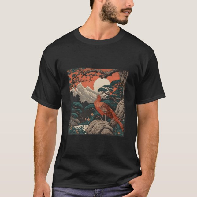 Japanese Cherry Blossoms Japan Woodblock T-Shirt (Front)