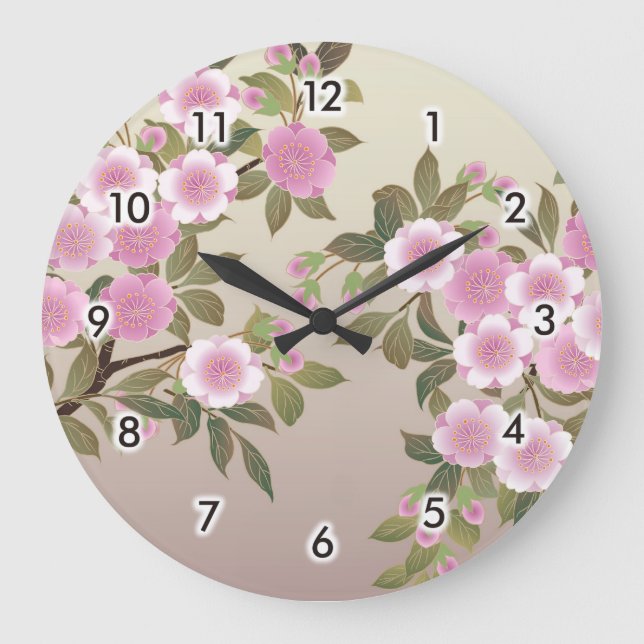 Japanese Cherry Blossoms Large Clock (Front)