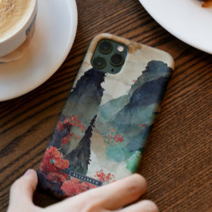 Japanese Cherry Blossoms Mountain Forest Monogram iPhone 14 Case