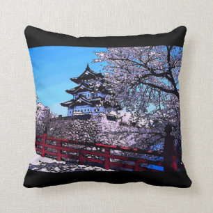 Japanese Cherry Blossoms Watercolor Throw Pillow