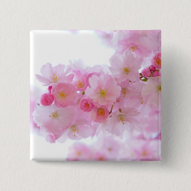 Japanese Cherry Tree Blossom 2 Inch Square Button (Front)