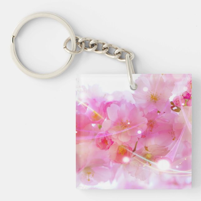 Japanese Cherry Tree with Pastel Pink Blossoms Keychain (Front)