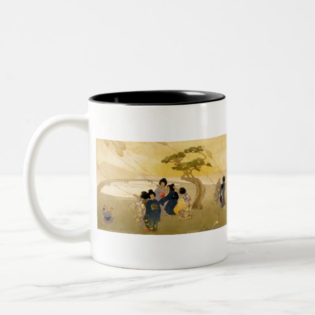 Japanese Children Flying Kites - Bertha Lum - 1913 Two-Tone Coffee Mug (Left)