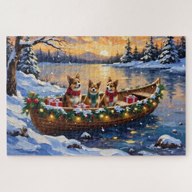 Japanese Chin Christmas Boat Holiday Jigsaw Puzzle (Horizontal)