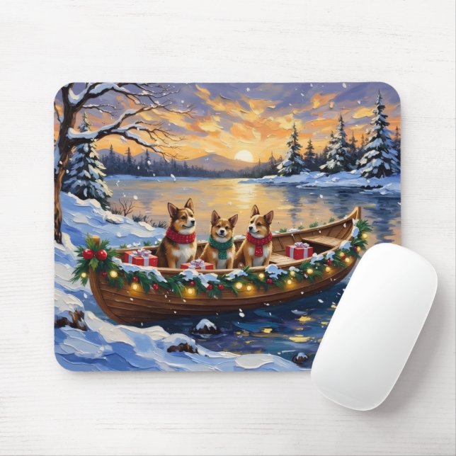 Japanese Chin Christmas Boat Holiday Mouse Pad
