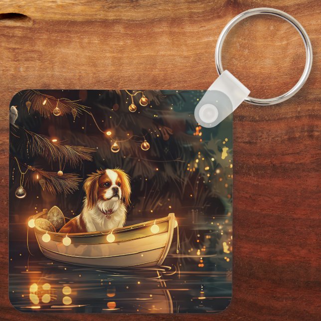 Japanese Chin Christmas Festive Voyage  Keychain (Back)